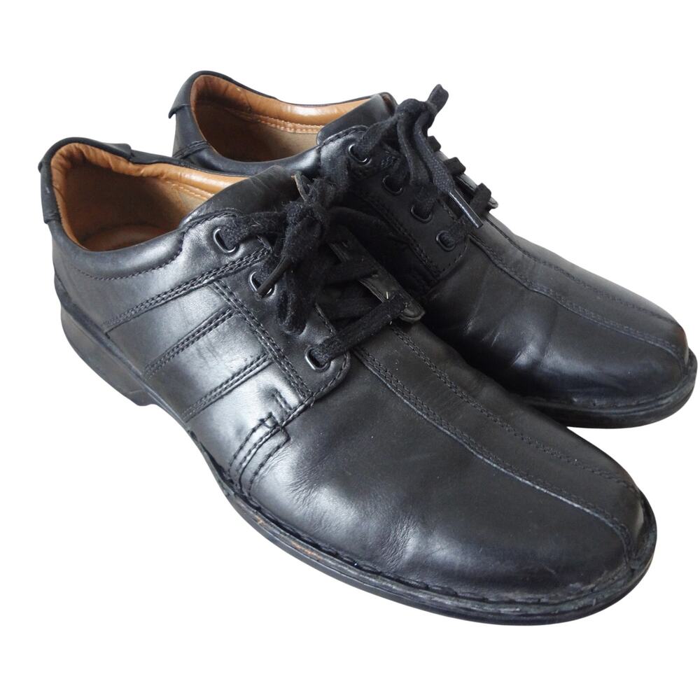 Clarks Touareg Vibe Bicycle Split Toe Black Leather Oxford Shoe Casual Mens 11.5